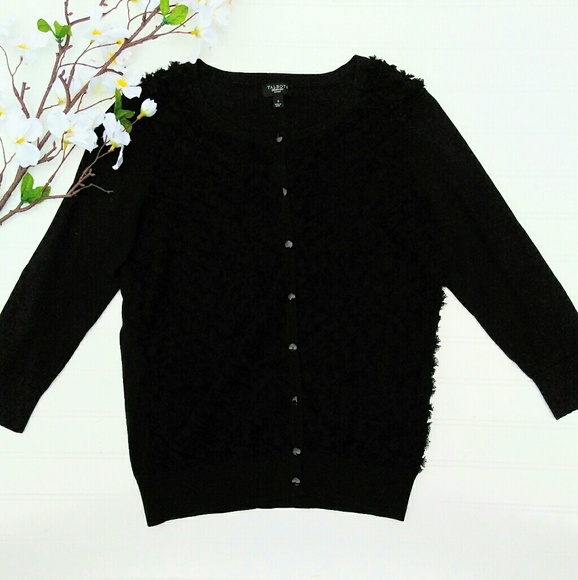 Talbots Sweaters - Talbots silk blend black ruffled cardigan